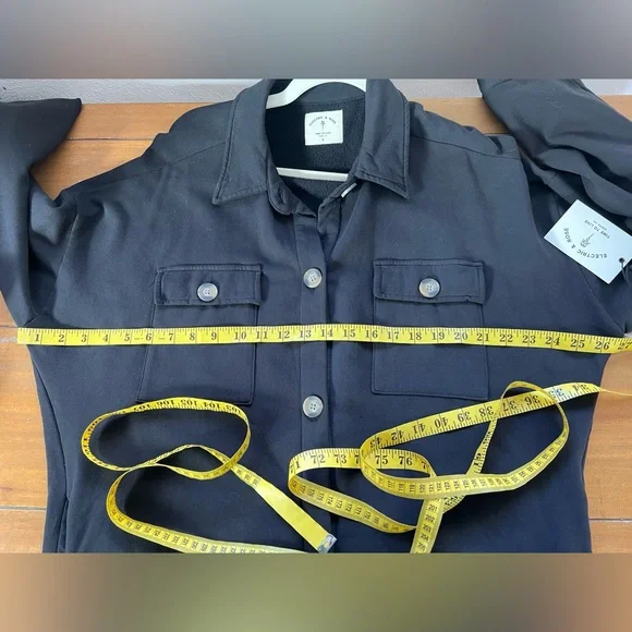 Electric And Rose Hamlin Black Sweatshirt Long Shacket Button Down Jacket NWT - Picture 11 of 12